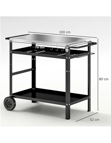 Outsunny BBQ Trolley with Stainless Steel Top Adjustable Shelf, Outdoor Kitchen BBQ Station with Hooks Seasoning Tray Towel Rack