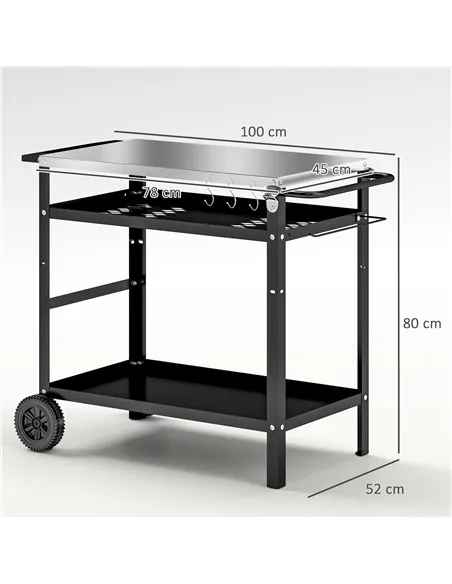 Outsunny BBQ Trolley with Stainless Steel Top Adjustable Shelf, Outdoor Kitchen BBQ Station with Hooks Seasoning Tray Towel Rack