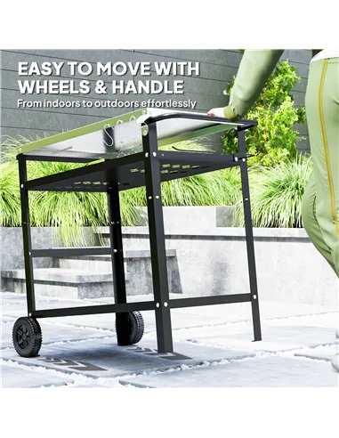 Outsunny BBQ Trolley with Stainless Steel Top Adjustable Shelf, Outdoor Kitchen BBQ Station with Hooks Seasoning Tray Towel Rack