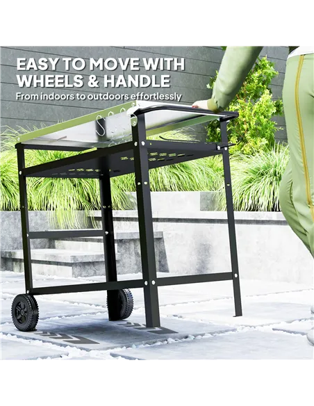 Outsunny BBQ Trolley with Stainless Steel Top Adjustable Shelf, Outdoor Kitchen BBQ Station with Hooks Seasoning Tray Towel Rack