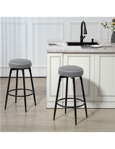 HOMCOM Set of Two Faux Leather Bar Stools - Grey/Black