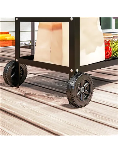 Outsunny BBQ Trolley with Stainless Steel Top Adjustable Shelf, Outdoor Kitchen BBQ Station with Hooks Seasoning Tray Towel Rack