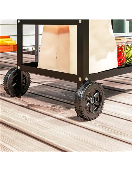 Outsunny BBQ Trolley with Stainless Steel Top Adjustable Shelf, Outdoor Kitchen BBQ Station with Hooks Seasoning Tray Towel Rack