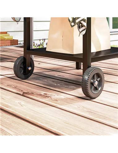 Outsunny BBQ Trolley with Stainless Steel Top and Foldable Side Table, Outdoor Kitchen BBQ Station with Hooks and Shelf, Pizza O