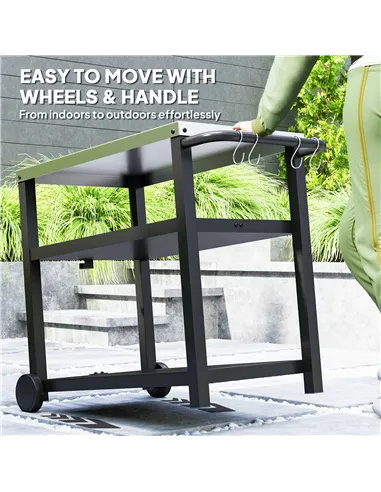 Outsunny Outdoor Grill Dining Cart 3-Shelf Movable Pizza Oven Table Stand with Stainless Steel Top, Portable BBQ Trolley Food Pr