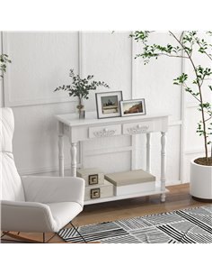 HOMCOM Console Table Modern Sofa Side Desk with Storage Shelves Drawers for Living Room Entryway Bedroom White 2