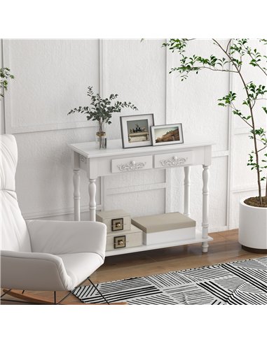 HOMCOM Console Table Modern Sofa Side Desk with Storage Shelves Drawers for Living Room Entryway Bedroom White