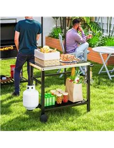 Outsunny Outdoor Grill Dining Cart 2-Shelf Movable Pizza Oven Table Stand with Stainless Steel Top, Portable BBQ Trolley Food Pr 2