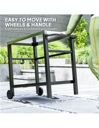 Outsunny Outdoor Grill Dining Cart 2-Shelf Movable Pizza Oven Table Stand with Stainless Steel Top, Portable BBQ Trolley Food Pr