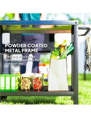 Outsunny Outdoor Grill Dining Cart 2-Shelf Movable Pizza Oven Table Stand with Stainless Steel Top, Portable BBQ Trolley Food Pr