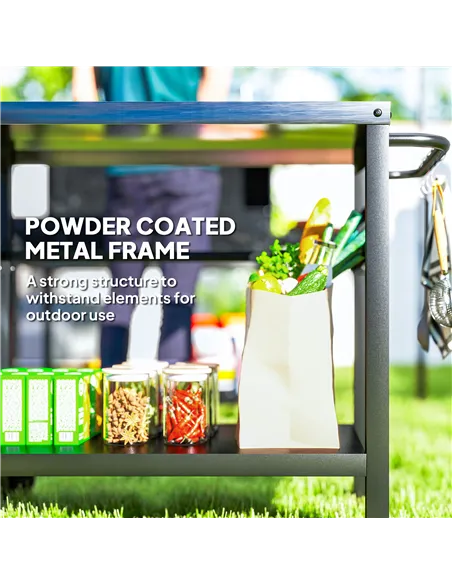 Outsunny Outdoor Grill Dining Cart 2-Shelf Movable Pizza Oven Table Stand with Stainless Steel Top, Portable BBQ Trolley Food Pr