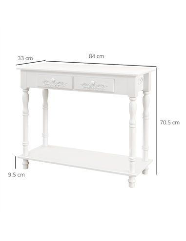 HOMCOM Console Table Modern Sofa Side Desk with Storage Shelves Drawers for Living Room Entryway Bedroom White