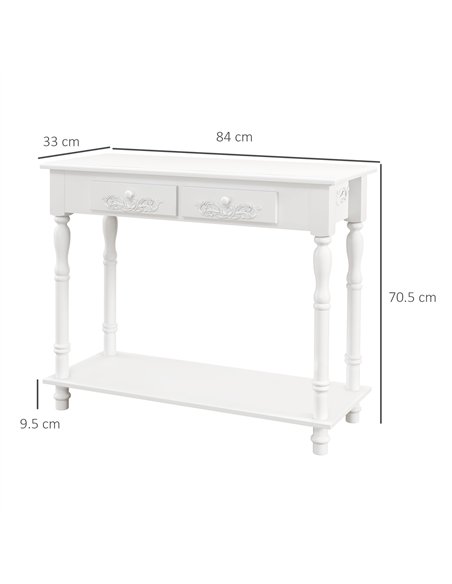 HOMCOM Console Table Modern Sofa Side Desk with Storage Shelves Drawers for Living Room Entryway Bedroom White