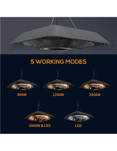 Outsunny 2000W Electric Hanging Patio Heater Ceiling Mounted Halogen Heating Indoor Outdoor with Remote Control Aluminium