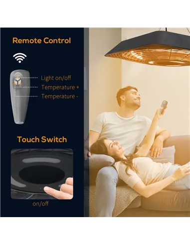 Outsunny 2000W Electric Hanging Patio Heater Ceiling Mounted Halogen Heating Indoor Outdoor with Remote Control Aluminium