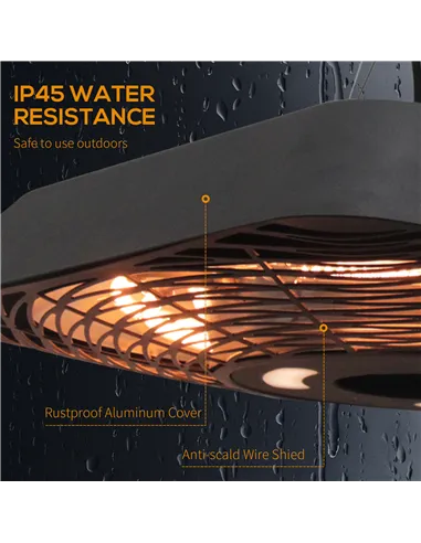 Outsunny 2000W Electric Hanging Patio Heater Ceiling Mounted Halogen Heating Indoor Outdoor with Remote Control Aluminium