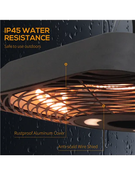 Outsunny 2000W Electric Hanging Patio Heater Ceiling Mounted Halogen Heating Indoor Outdoor with Remote Control Aluminium