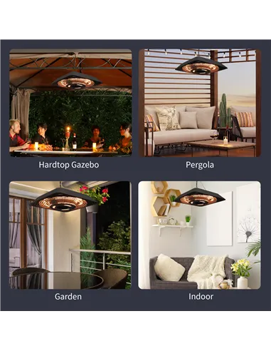 Outsunny 2000W Electric Hanging Patio Heater Ceiling Mounted Halogen Heating Indoor Outdoor with Remote Control Aluminium