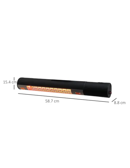 Outsunny Outdoor Patio Garden Warmer 1500W Wall Mounted Electric Infrared Halogen Heater with Remote Control Black