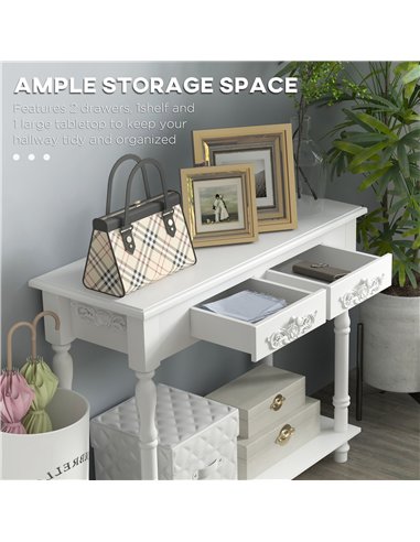 HOMCOM Console Table Modern Sofa Side Desk with Storage Shelves Drawers for Living Room Entryway Bedroom White