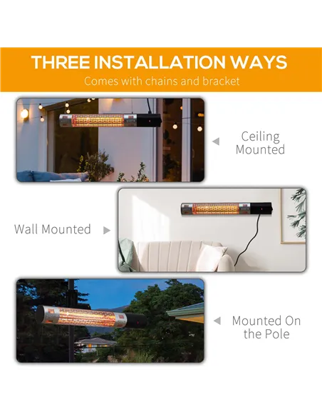 Outsunny Outdoor Patio Garden Warmer 1500W Wall Mounted Electric Infrared Halogen Heater with Remote Control Black