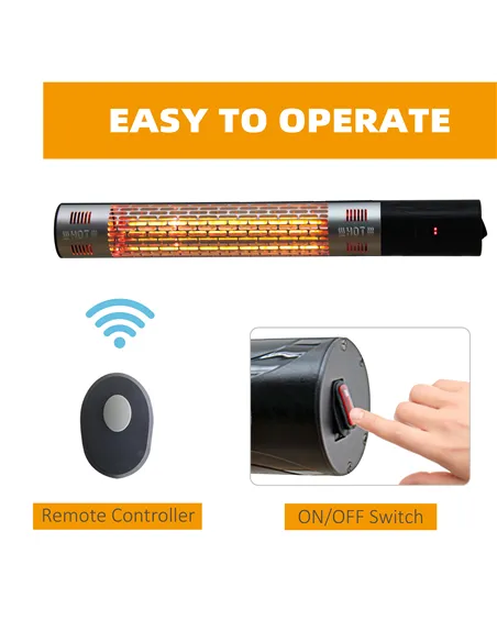 Outsunny Outdoor Patio Garden Warmer 1500W Wall Mounted Electric Infrared Halogen Heater with Remote Control Black