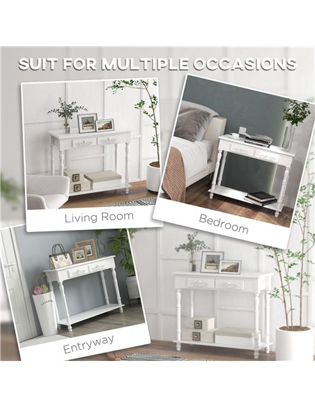 HOMCOM Console Table Modern Sofa Side Desk with Storage Shelves Drawers for Living Room Entryway Bedroom White