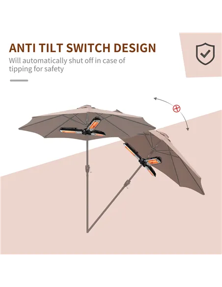 Outsunny Electric Umbrella Parasol Mounted Infrared Heater 2000W Patio Gazebo Outdoor Use