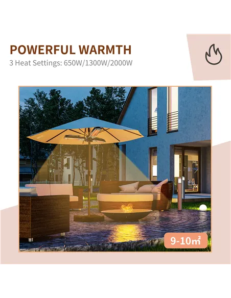 Outsunny Electric Umbrella Parasol Mounted Infrared Heater 2000W Patio Gazebo Outdoor Use