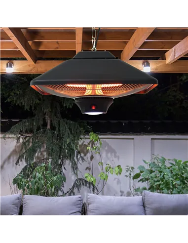 Outsunny Hanging Electric Patio Heater with 2 Power Settings, 1000/2000W Waterproof Ceiling Mounted Aluminium Halogen Infrared O