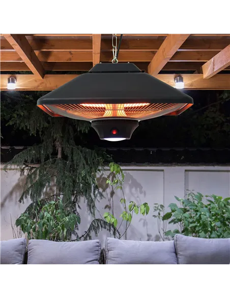 Outsunny Hanging Electric Patio Heater with 2 Power Settings, 1000/2000W Waterproof Ceiling Mounted Aluminium Halogen Infrared O