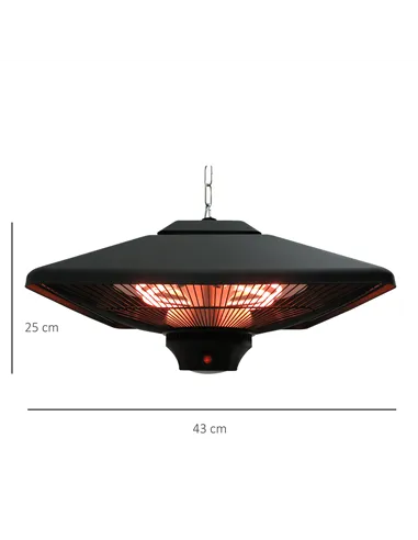 Outsunny Hanging Electric Patio Heater with 2 Power Settings, 1000/2000W Waterproof Ceiling Mounted Aluminium Halogen Infrared O