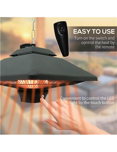 Outsunny Hanging Electric Patio Heater with 2 Power Settings, 1000/2000W Waterproof Ceiling Mounted Aluminium Halogen Infrared O