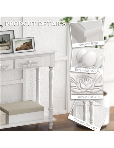 HOMCOM Console Table Modern Sofa Side Desk with Storage Shelves Drawers for Living Room Entryway Bedroom White