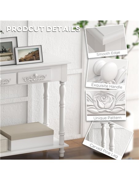 HOMCOM Console Table Modern Sofa Side Desk with Storage Shelves Drawers for Living Room Entryway Bedroom White