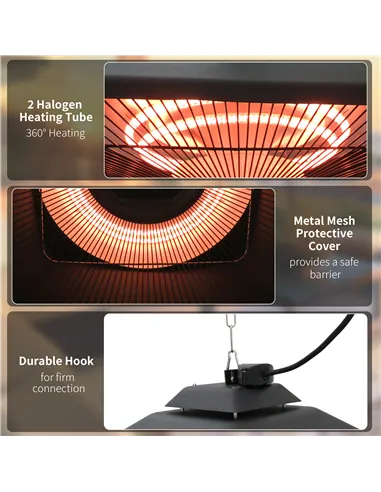 Outsunny Hanging Electric Patio Heater with 2 Power Settings, 1000/2000W Waterproof Ceiling Mounted Aluminium Halogen Infrared O