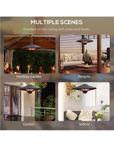 Outsunny Hanging Electric Patio Heater with 2 Power Settings, 1000/2000W Waterproof Ceiling Mounted Aluminium Halogen Infrared O
