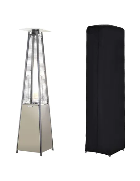 Outsunny Stainless Steel Outdoor Garden Pyramid Patio Heater with Wheels and Rain Cover - Silver