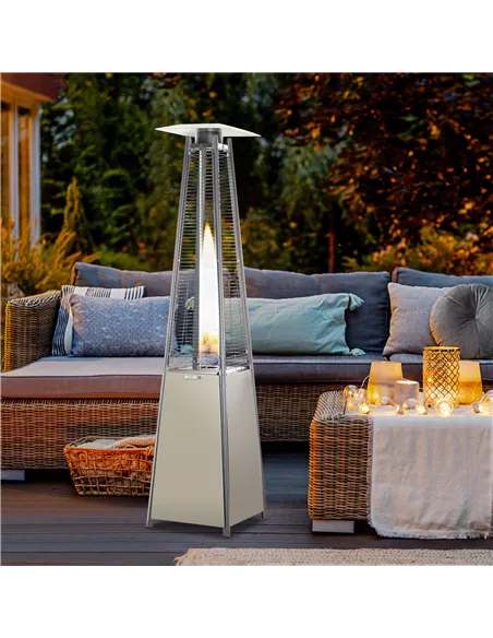 Outsunny Stainless Steel Outdoor Garden Pyramid Patio Heater with Wheels and Rain Cover - Silver