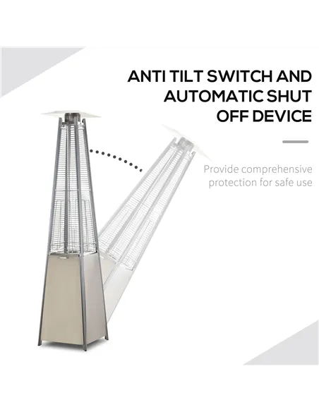 Outsunny Stainless Steel Outdoor Garden Pyramid Patio Heater with Wheels and Rain Cover - Silver