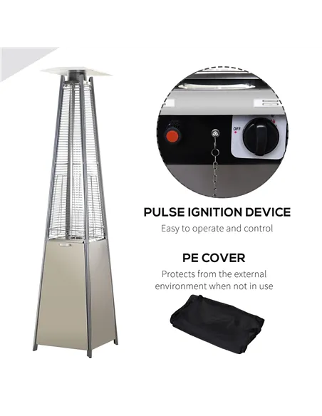 Outsunny Stainless Steel Outdoor Garden Pyramid Patio Heater with Wheels and Rain Cover - Silver