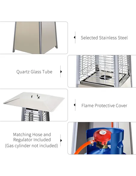 Outsunny Stainless Steel Outdoor Garden Pyramid Patio Heater with Wheels and Rain Cover - Silver