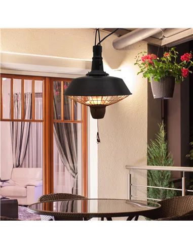 Outsunny 2100W Outdoor Ceiling Mounted Halogen Electric Heater Hanging Patio Garden Warmer Light - Black