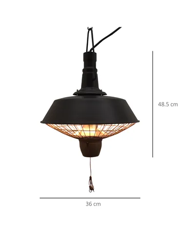 Outsunny 2100W Outdoor Ceiling Mounted Halogen Electric Heater Hanging Patio Garden Warmer Light - Black