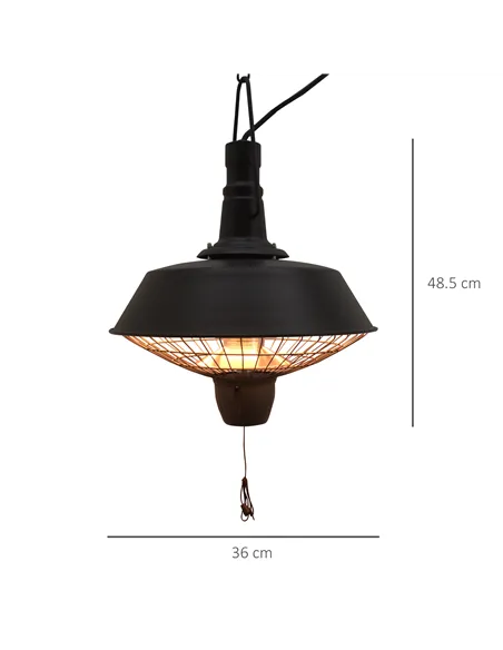 Outsunny 2100W Outdoor Ceiling Mounted Halogen Electric Heater Hanging Patio Garden Warmer Light - Black