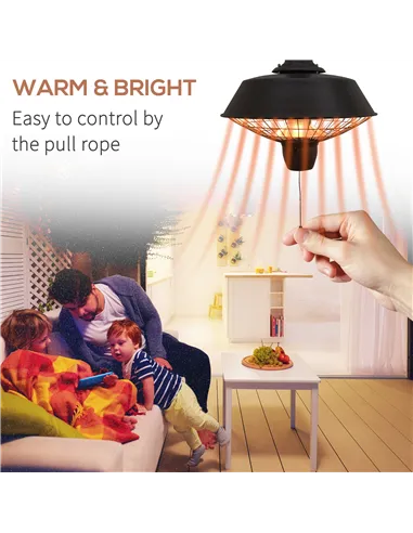 Outsunny 2100W Outdoor Ceiling Mounted Halogen Electric Heater Hanging Patio Garden Warmer Light - Black