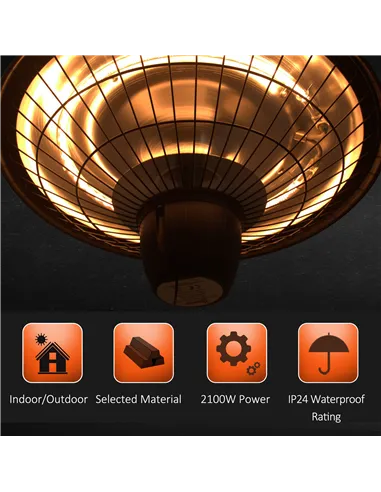 Outsunny 2100W Outdoor Ceiling Mounted Halogen Electric Heater Hanging Patio Garden Warmer Light - Black