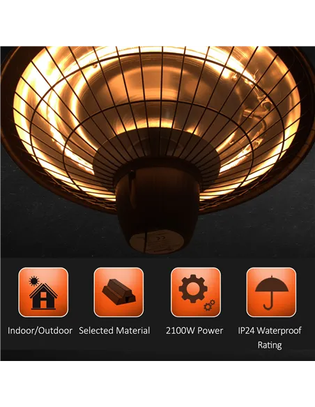 Outsunny 2100W Outdoor Ceiling Mounted Halogen Electric Heater Hanging Patio Garden Warmer Light - Black