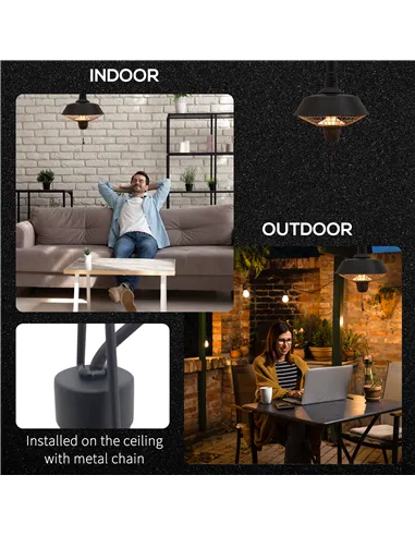 Outsunny 2100W Outdoor Ceiling Mounted Halogen Electric Heater Hanging Patio Garden Warmer Light - Black
