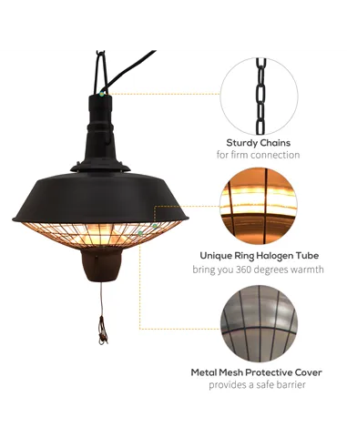 Outsunny 2100W Outdoor Ceiling Mounted Halogen Electric Heater Hanging Patio Garden Warmer Light - Black